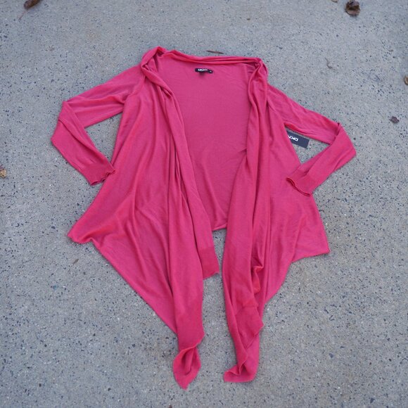 NWT DKNY Silk Cashmere Cardigan M/L Pink High-Low Open Front Cozy Knit $195 - Picture 2 of 16